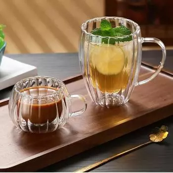 Coffee Heat Resistant Stripe Tea Water Cup New Heat-resistant Double Wall Glass Cup Beer Espresso Coffee Cup Handmade Beer mugs 150ml