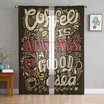 Coffee Is Always A Good Idea Curtain For Living Room Transparent Tulle Curtains Window Sheer For The Bedroom Accessories Decor W135 x H114cm