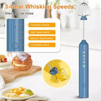 Coffee Milk Frother Drink Mixer Blenders For Kitchen Whisk Mixer Handheld Milk Foamer For Cappuccino Creamer Matcha Egg Blender синий