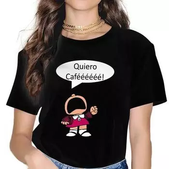 CoffeeCoffee Sweet Girls Women T-Shirt Mafalda Cartoon Blusas Harajuku Casual Short Sleeve Vintage Tops S