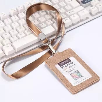 Coin Bag Wallet Lanyards Protect Cover Bag Strap Card holder ID Badge Holder Credit Card Holder Beige&Button