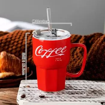 Coke Straw Cup High Value Ceramic Cup Large Capacity Water Cup Couple Mug Office Coffee Cup Portable 500ml