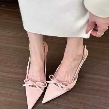 Cold and Gentle Pink Pointed Bow Sandals for Women Summer Slim Heels High Heels,Wearing Fairy Women s Shoes Outside women heels 35 чёрный
