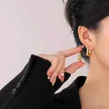 Cold earrings 925 + earrings hot mining simple geometric outer square inner oval earrings