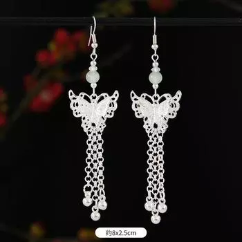 Cold Miao Silver Earrings Lotus Butterfly Long Fringed Niche Design Women s Earrings