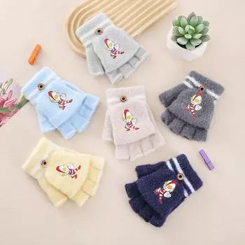 Cold-proof and Warm Plus Velvet Ultraman Fingerless Half-finger Flip-up Student Writing Woolen Knitted Gloves S