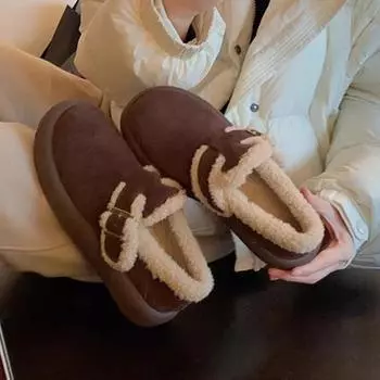 Женские зимние ботинки Northeast Large Cotton, устойчивые к холоду, с начесом и утолщением, 2024, новые толстые подошвы из овечьей шерсти, короткие пушистые зимние ботинки 35 темно-коричневого