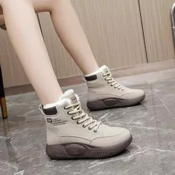 Cold-proof snow boots women s 2024 winter new non-slip high-top velvet warm cotton shoes ins versatile short boots 35 чёрный