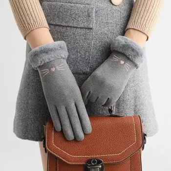 Cold Protection Cat Women Gloves Plush Winter Mittens Elegant Full Finger Gloves Student