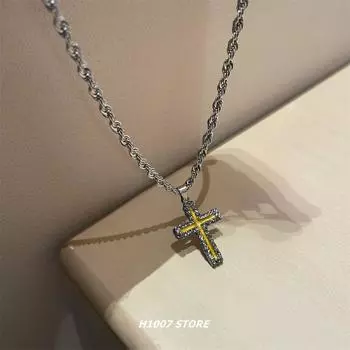 Cold Style Lava Women s Letter Hip Hop Couple Necklace Yellow Lava Cross Necklace