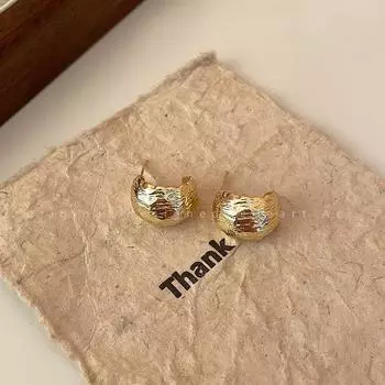 Cold Style Metal Texture Women s Niche Design Earrings Gold-textured stud earrings (silver needles)