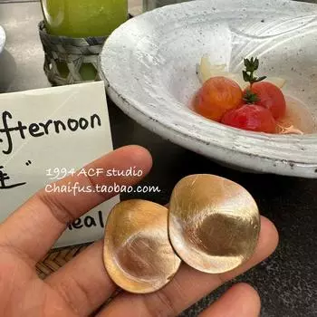 Cold Style Studio Brushed Metal Wafer Ear Studs Gold Pair