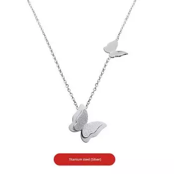 Cold Style Titanium Steel Butterfly Women s Ins Trendy Ornament Necklace [925] Double Butterfly Silver