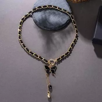 Cold Wind Black Butterfly Love Wrapped Flannel Collarbone Chain Fringed Necklace Lady