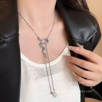 Cold Wind Pull Silver Snake Necklace Female Birth Year Accessible Luxury Fancy Autumn and Winter Long Sweater Chain Ornament Blue Snake Dravable Necklace
