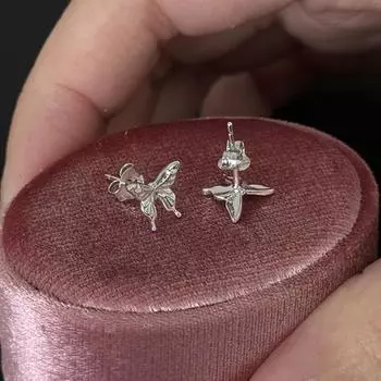 Серьги-гвоздики с металлической текстурой в виде бабочки с холодным ветром, женские, нишевые, модные, уникальные, простые, универсальные серьги