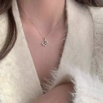 Ожерелье с бабочкой из серебра Cold Wind Trend, летний свежий нишевый дизайн, бриллиантовая цепочка на ключицу для знаменитостей из Интернета серебряный