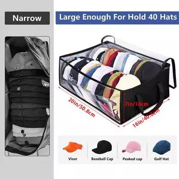 Collapsible baseball cap storage box,large capacity cap storage bag,can hold 40 hats,suitable for dormitory,bedroom,1pc чёрный