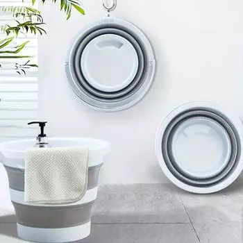 Складное ведро с ручкой, ведро для уборки, складное ведро для домашнего использования, ведро для мытья автомобиля, переносное маленькое пластиковое ведро 3L серый