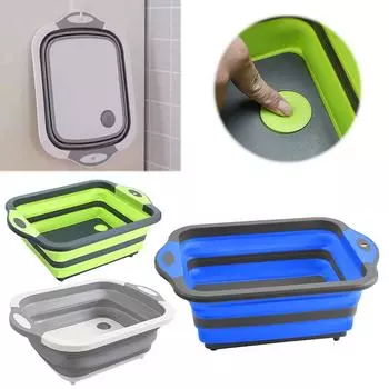 Collapsible Cutting Board Washing & Draining Veggies Fruits Storage Basket Space Saving Camping Cutting Board for Camping Picnic синий