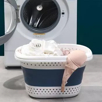 Collapsible Dirty Clothes Washing Bucket Square Clothes Storage Bucket Bathroom L серый