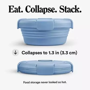 Collapsible Lunch Bowl Camping Leakproof Rectangle Grid Microwavable Food Containers Folding Bento Box Microwave&Dishwasher Safe