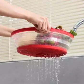 Collapsible Microwave Lid Heating Splash-proof Cooking Lids With Hook Strainer For Fruit Vegetables Fresh-keeping Cover белый