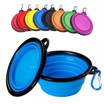Collapsible Pet Silicone Dog Food Water Bowl Outdoor Camping Travel Portable Folding Pet Supplies Pet Bowl Dishes with Carabiner 350ml (13x9x5.5cm) чёрный