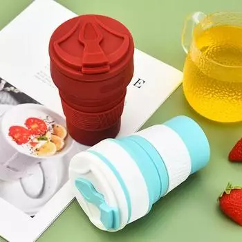 Collapsible Water Bottle 12oz Leak-Proof Reusable Silicone Travel Cup Drink Bottle синий