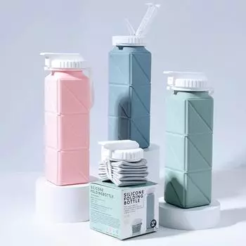 Collapsible Water Bottle 620ml Silicone Bottles Leak-Proof Foldable Water Bottle BPA Free Folding Bottle Outdoor Travel Tools синий