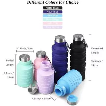 Collapsible Water Bottle BPA-Free Silicone Reusable Foldable Bottle Portable Leak-Proof Sports Water Cup for Hiking Travel 0.45L фиолетовый