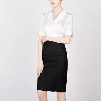 Collar Beauty Oufan Stretch High Waist Business Wear Skirt Elegant Black 31/3XL