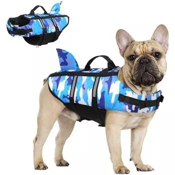 Collar Harness Camouflage Dog Life Jacket Polyester Dog Life Vest Safety Dog Swimwear Summer XS синий