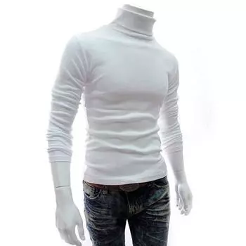 Collar High Mens Sweater Turtleneck Long Sleeve Stretch Warm Shirts Jumper White,XL
