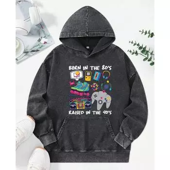 Collection Of Entertainment Tools Printing Women Washed Hoody Creativity Cotton Hoodies Pullover Casual Multicolor Tops M