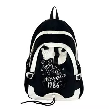 College Backpack For Junior High School Students Contrast Color Lightweight Large Capacity Backpack чёрный