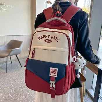 College Backpack Middle School Student School Bag Women Color Contrast Large Capacity Backpack оранжевый