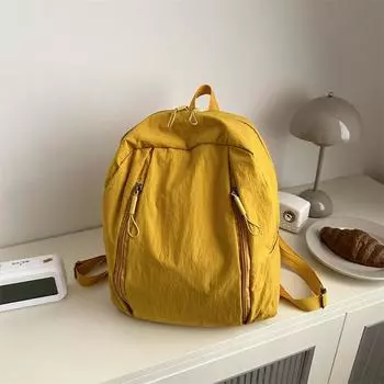 College students class backpack female design versatile casual large capacity fashion solid color schoolbag жёлтый