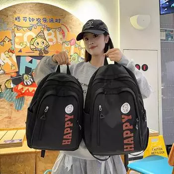 Рюкзак в стиле колледжа, большой вместимости, с принтом букв, студенческий, для кампуса, школьная сумка Small чёрный