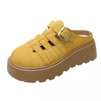 College style bag head half drag women s summer new hollow one pedal lazy shoes platform slippers 35