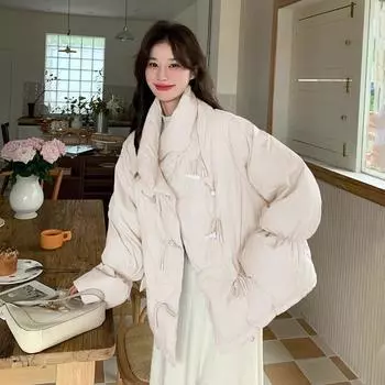 Синий пуховик в студенческом стиле для женщин, зима 2024, новая маленькая свободная японская теплая хлопковая куртка для женщин S