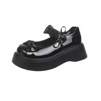 College style bow small leather shoes women s spring new Velcro Mary Jane shoes with JK 35