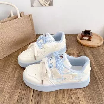 College style bread shoes autumn new plaid pair of shoelaces thick baseplate shoes fashion versatile casual shoes women 35