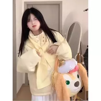 College style cute yellow cotton clothes women winter small 2024 new sweet thickened scarf bread clothes cotton clothes women S