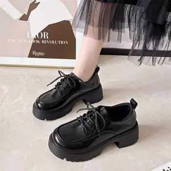 Лоферы в стиле колледжа, женские кожаные туфли на толстой подошве в британском стиле 2024 года, повседневные туфли-оксфорды на шнуровке, женские винтажные туфли в стиле Лолиты 4.5