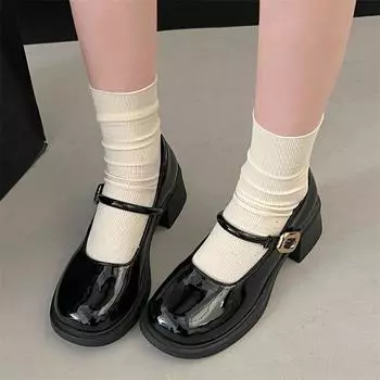 College style Lolita shoes women s student Retro round toe Mary Jane shoes shallow buckle thick sole single shoes women s shoes 4.5