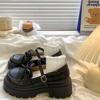 College style platform retro buckle spring new bow Mary Jane shoes with JK small leather shoes 35