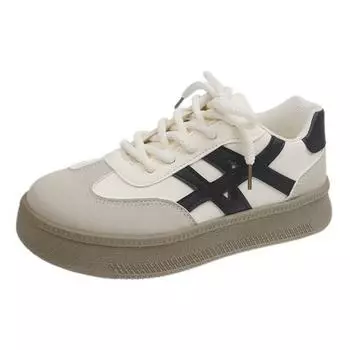 College style retro color board shoes autumn new color matching versatile white shoes student round head casual shoes 36