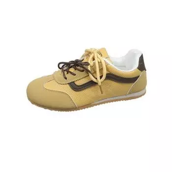 College style retro flat bottom new two-color shoelaces yellow student running sneakers 35