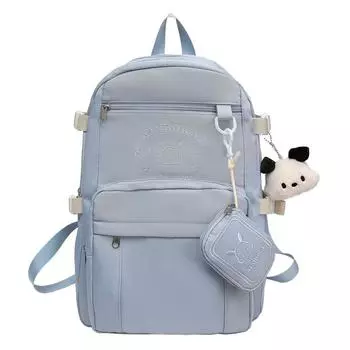 College Style Schoolbag Women s Large Capacity Backpack Junior High School Student Travel Backpack with Coin Purse синий